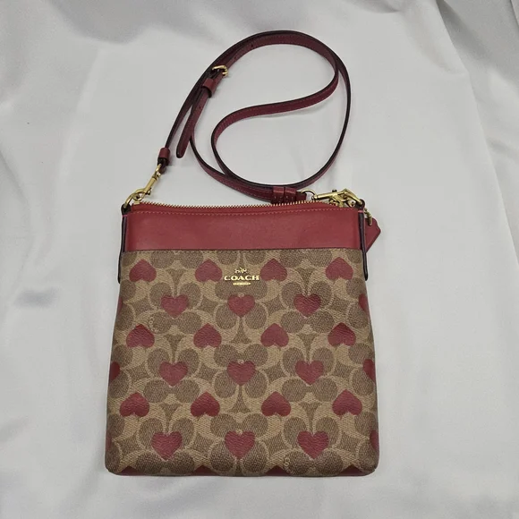 Coach Heart Print Crossbody Brown Red Signature - Picture 9 of 9